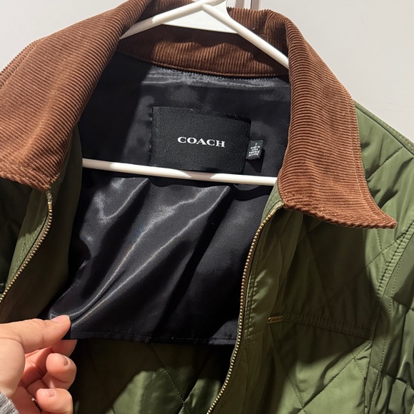 Coach Men's Olive Quilted Jacket with Brown Collar good condition - Picture 4 of 9